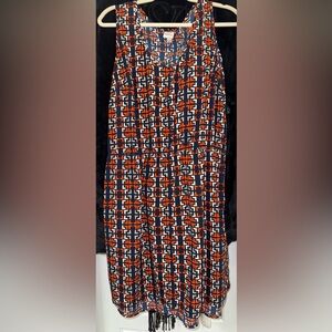 Navy and Orange Geometric Print Dress